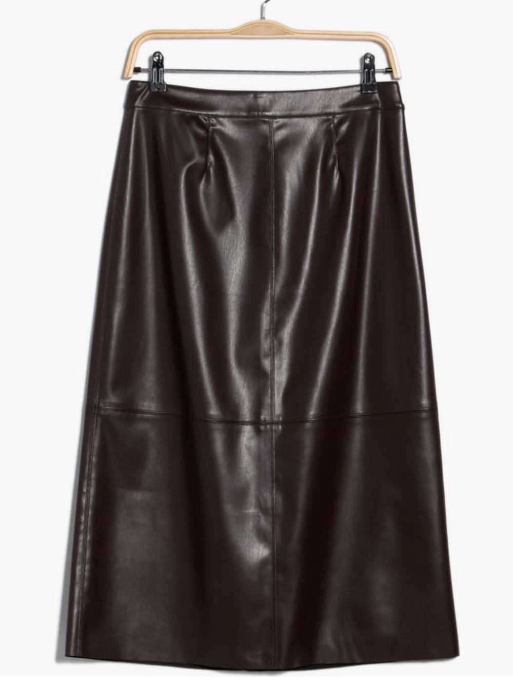 NWT Nordstrom Rack Faux Leather Paneled A-Line Midi Skirt - Brown Torte - L
